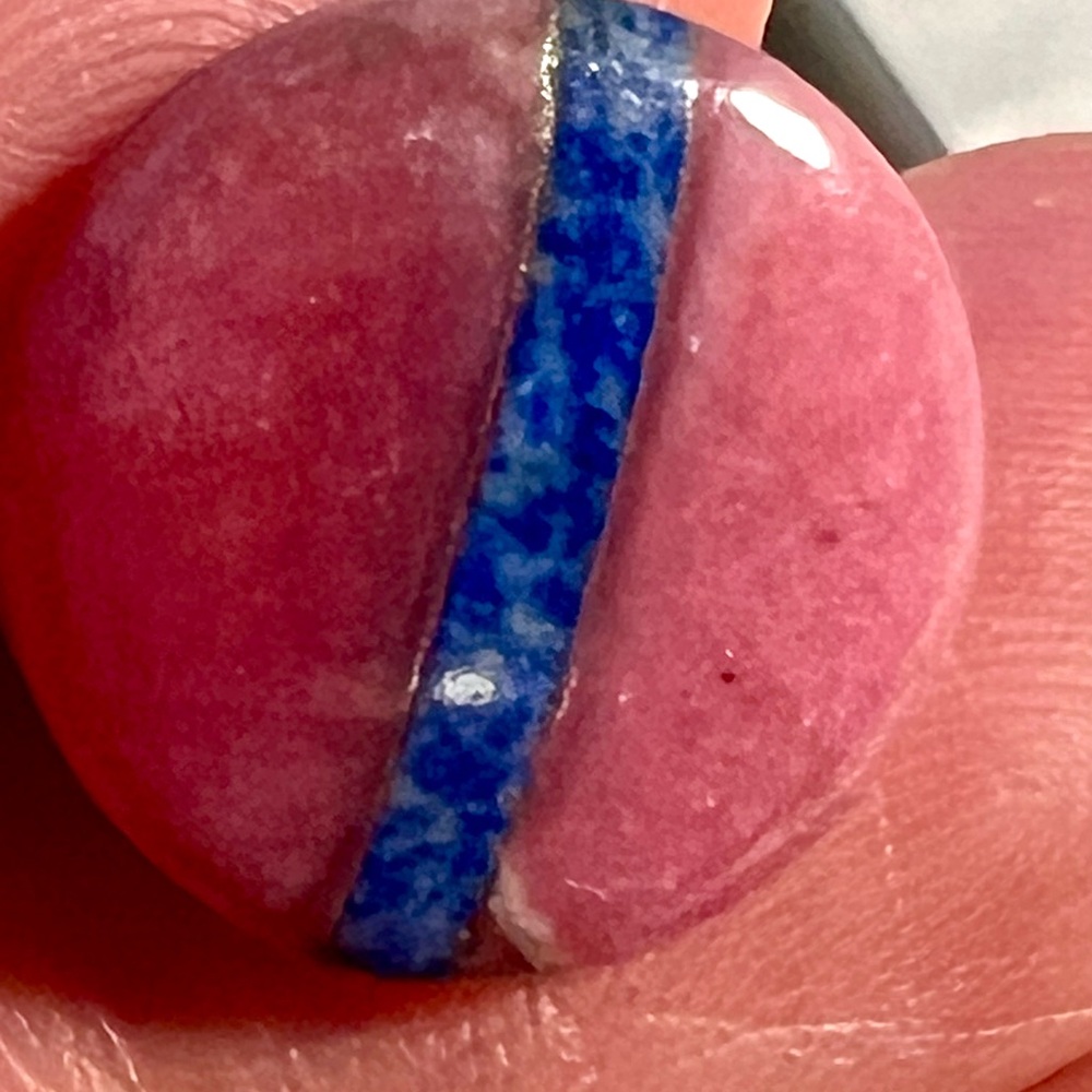 Vintage Pink Blue Earring w inlay lapis lazuli & pink jasper round gemstone bead - Picture 6 of 7